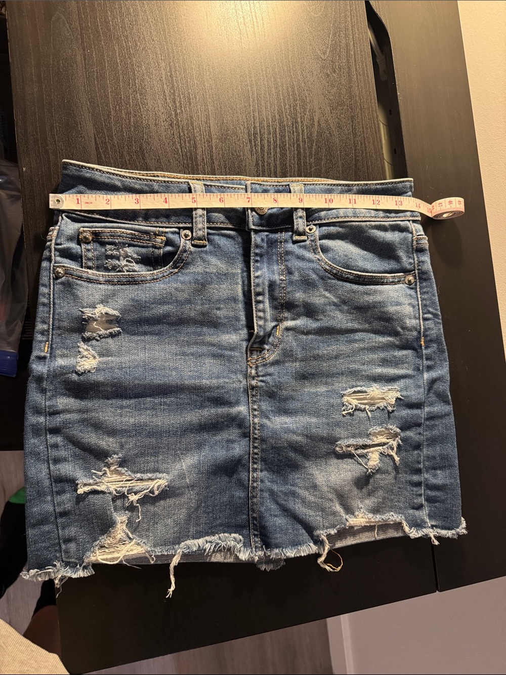 American Eagle Outfitters Distressed Light Blue Denim Mini Skirt